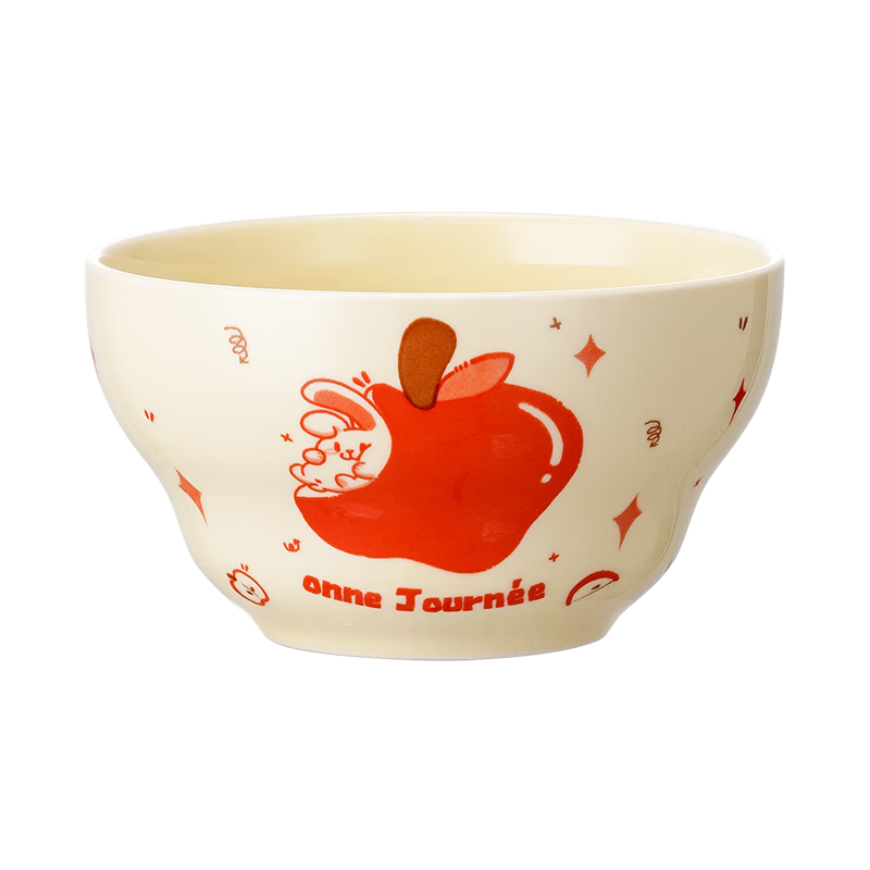 可爱葫芦陶瓷家用奶油饭碗少女心网沙拉卡通手绘高颜值葫芦碗 1碗1勺【苹果兔葫芦碗】