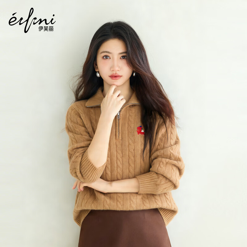 伊芙丽（eifini）【马到成功】伊芙丽红色新年战袍套头毛针织衫女26年春季新款毛衫 驼色 M