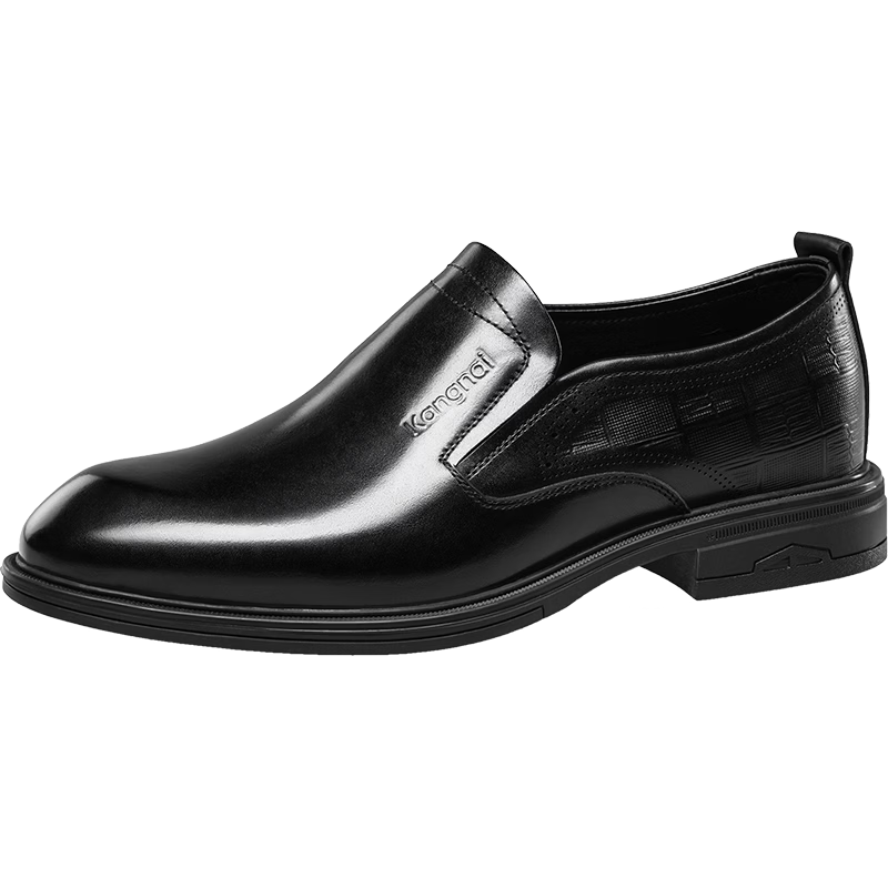 康奈(kangnai)男鞋頭層牛皮商務(wù)正裝皮鞋男職場宴會一腳蹬26年春季新品 黑色 42