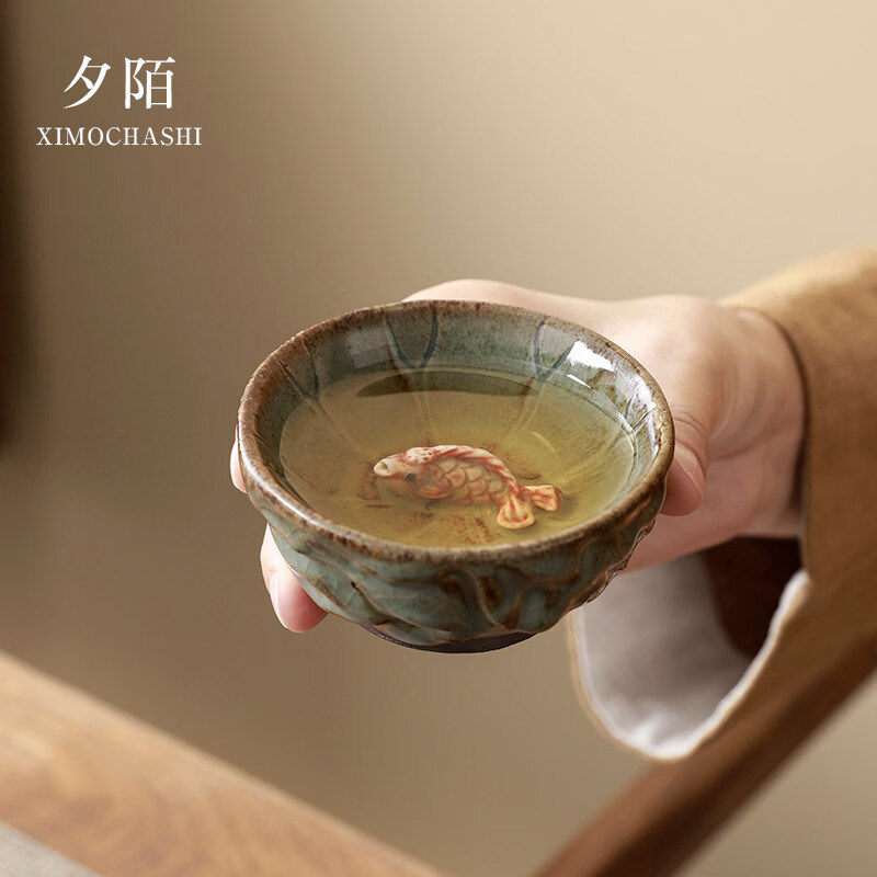 有鱼志野柴烧主人杯茶具茶杯单杯粗陶碗杯 (熊猫)志野柴烧杯(包装) 200mL以下