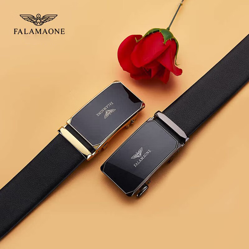 FALAMAONE法莱阿玛尼皮带男款头层软牛皮2026新款真皮100男士裤腰带男礼物 京仓直发，枪色内扣款/细纹【专柜礼盒】 120cm 改尺寸联系客服或下单备注