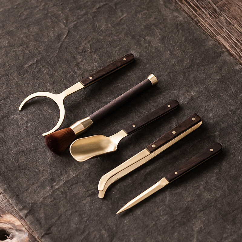 语森忆彩漆茶道六君子纯铜功夫茶具茶道配件 茶夹茶勺茶针茶匙组合套装 彩漆祥云茶道六君子(绿色)