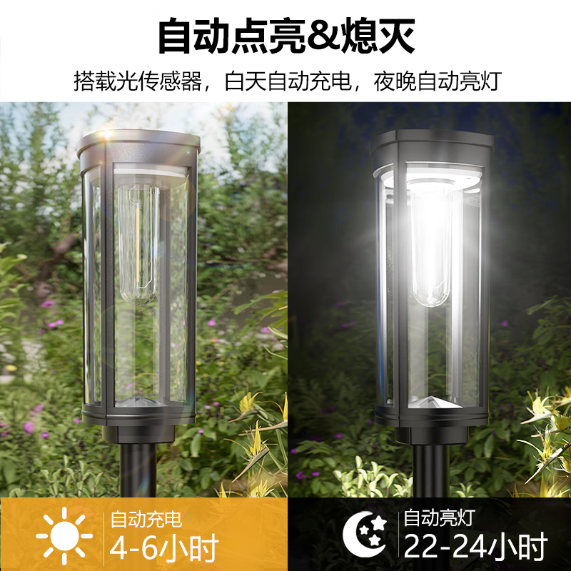 BITPOTT【新年庭院氛围灯】太阳能草坪灯户外别墅花园家用景观灯地插灯 方圆地插灯-暖光款 2支装