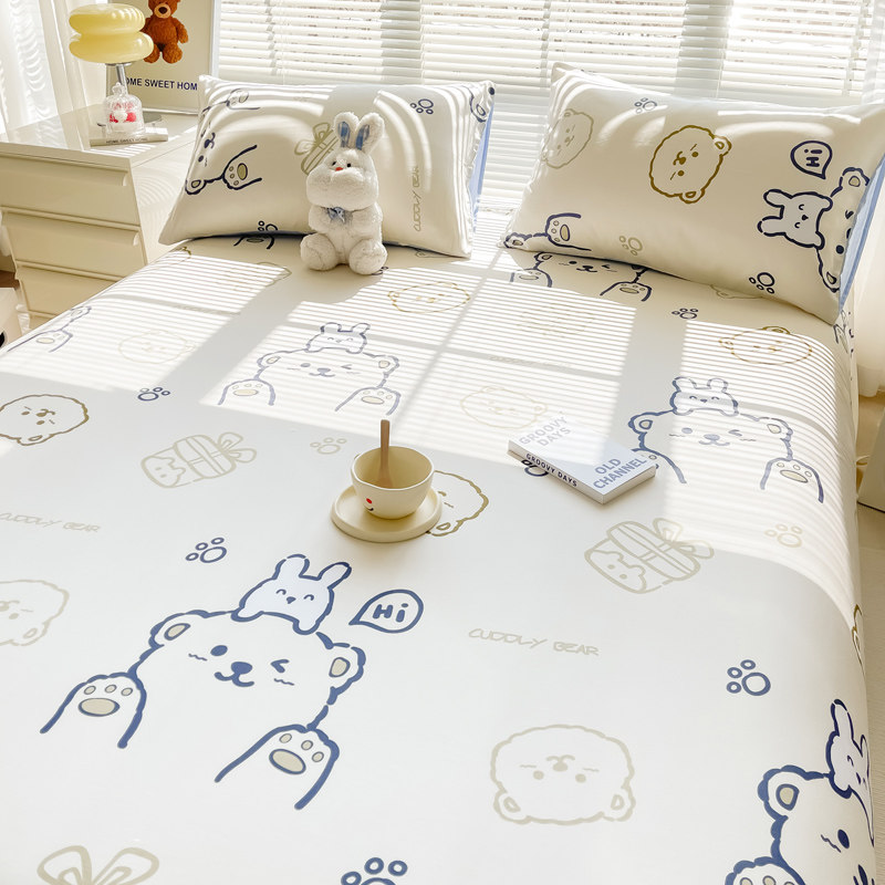阿尔皮纳袋鼠纯棉床单单件100全棉秋冬季加厚床被单双人学生宿舍三件套四季 萌萌熊【100%全棉适合裸睡】 单床单：120x230cm【适0.9m学生床】