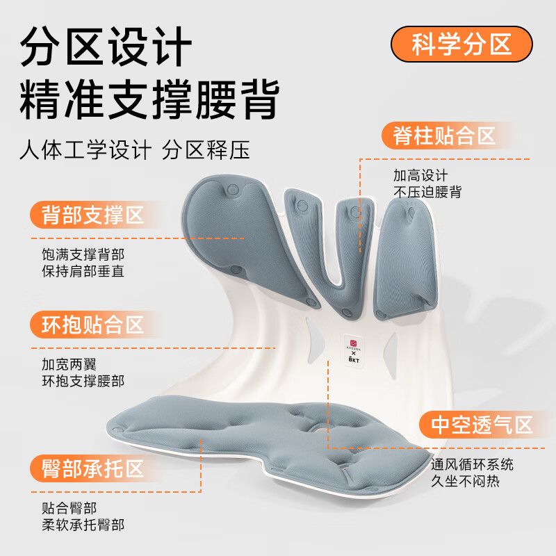 BKT护腰坐垫椅垫久坐神器人体工学腰靠垫美臀靠背垫汽车座椅38节礼物 超大北欧蓝【300斤内】