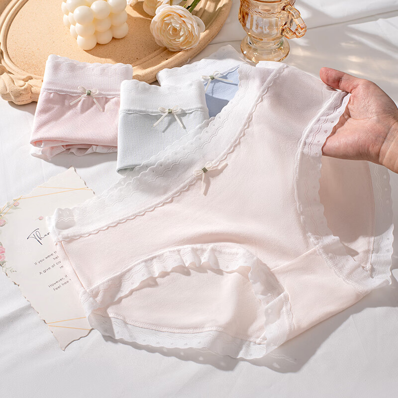 雅鹿女士内裤纯棉聚乳酸底裆10A抗菌无痕蕾丝性感女生大码三角裤短裤 奶肤 + 浅黄 + 浅绿 L 105-125斤