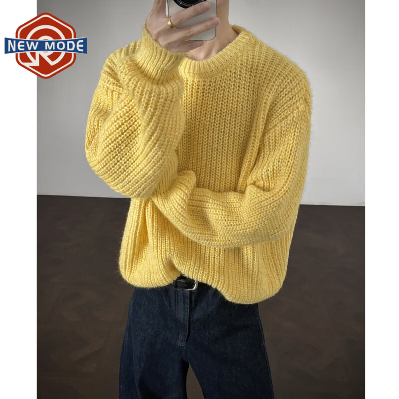 NEW OR MODE重磅加厚保暖针织毛衣男冬季新款保暖宽松休闲软糯百搭打底衫上衣 柠檬黄 M
