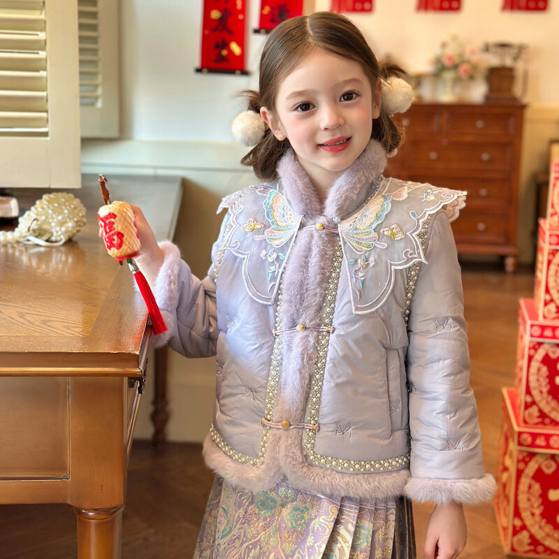 栀了成长记童装女童新中式刺绣夹棉外套2025冬季儿童国风棉服上衣 紫色 外套 100 cm