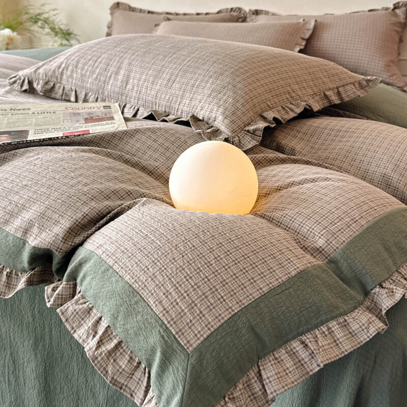 水星家纺床上四件套纯棉床单被套印花边亲肤棉裸睡四季床上用品 往事-深灰色 床单款 2.0m四件套