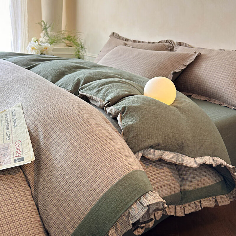 水星家纺床上四件套纯棉床单被套印花边亲肤棉裸睡四季床上用品 往事-深灰色 床单款 2.0m四件套