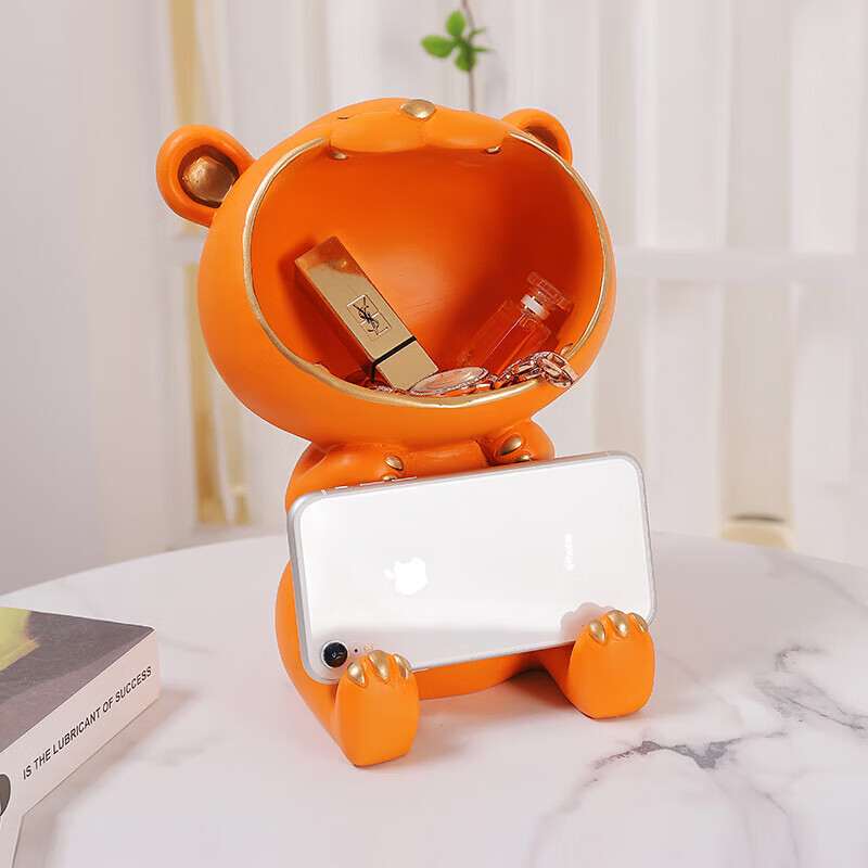 韵化【厂家直发】收纳摆件客厅办公室桌面玄关放钥匙ins创意轻奢北欧 活力橙-托财猫摆件