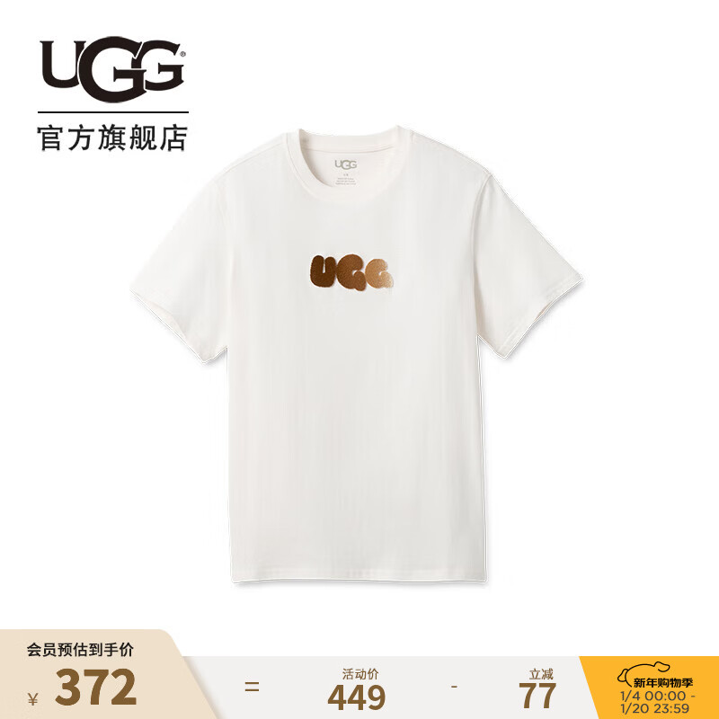 UGG春季新款男女同款时尚舒适纯色字母圆领休闲短袖T恤 1168480 NMB | 光晕白色 S