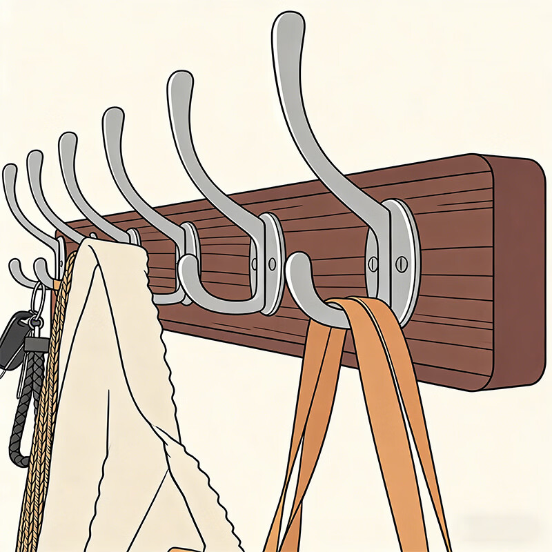 尔思家衣架挂衣服落地卧室挂架墙上免打孔挂衣钩实木晾衣架玄关置物架 浅卡色【4钩】强力承重实木