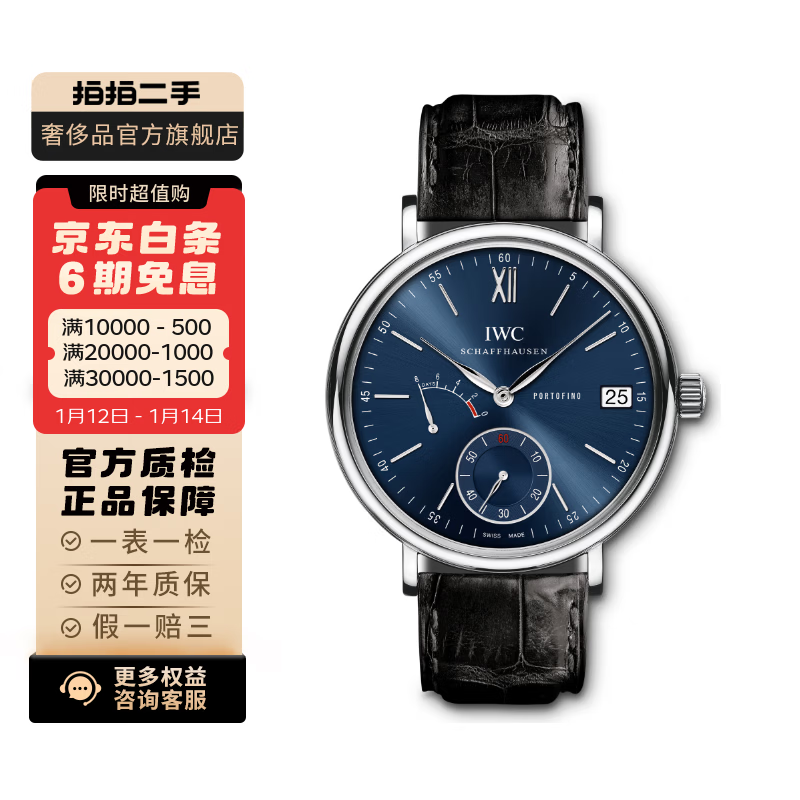 【二手99新】万国(IWC) 柏涛菲诺系列 皮带钢带自动机械男表 二手万国男表 IW510106表径45手动机械