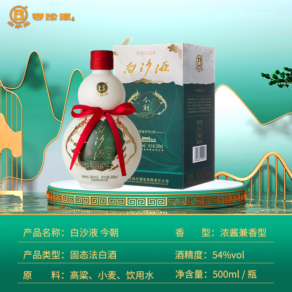 白沙湖南老字号名酒 白沙液今朝经典葫芦 浓酱兼香型纯粮食大曲白酒 54度 500mL 2瓶 （升级版双瓶）