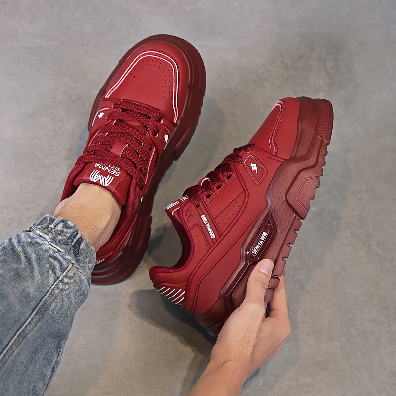 森馬新款男女款厚底增高运动休闲鞋男滑板鞋情侣款鞋 本命年红 41