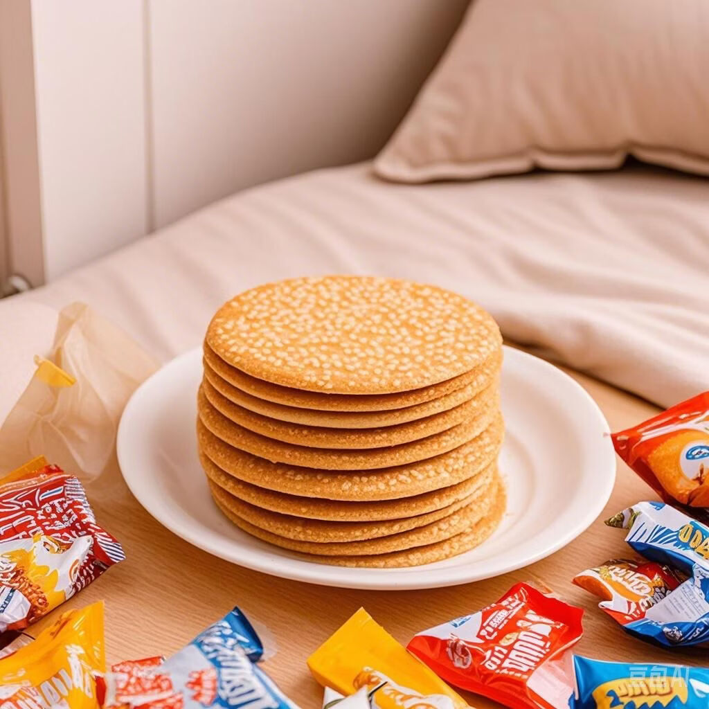 无疆妙品铁棍山药薄脆煎饼整箱芝麻饼干手工烤片早餐休闲小吃零食代餐食品 白色