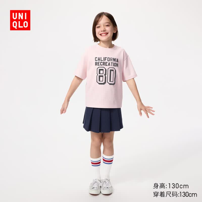 优衣库童装男童女童AIRism棉混纺印花圆领T恤/短袖内搭483417 10 水粉色 110