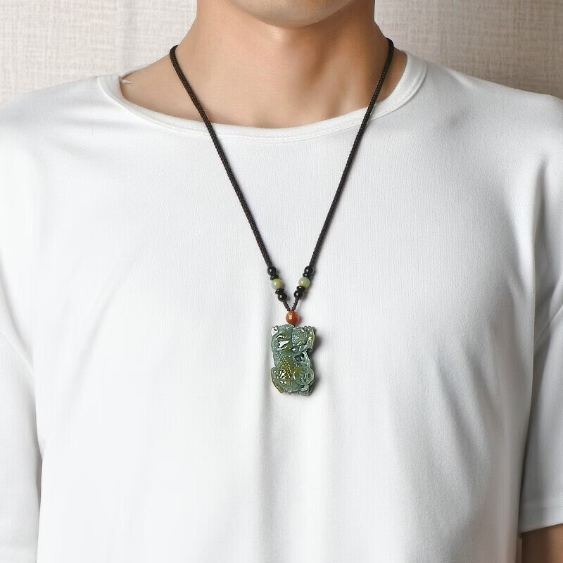 神翠鸟女神节好礼孤品翡翠貔貅吊坠男女款玉石挂坠配绳子 送人生日礼物 款四 QYF3662q