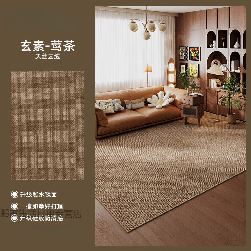 蘿大搬（LUODABAN）地毯客廳新款彷亞麻劍麻原木臥室家用榻榻米滿鋪色地墊免擦 玄素-鶯茶[布藝印染/非編織] 100cm*160cm [小沙發(fā)推薦]