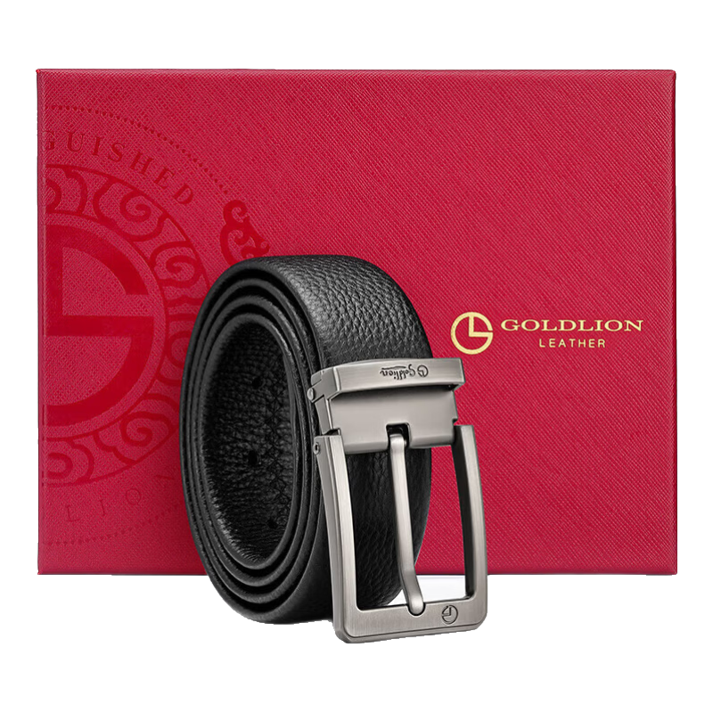 金利來皮帶男士針扣簡(jiǎn)約百搭腰帶禮盒頭層牛皮褲帶 生日禮物送禮