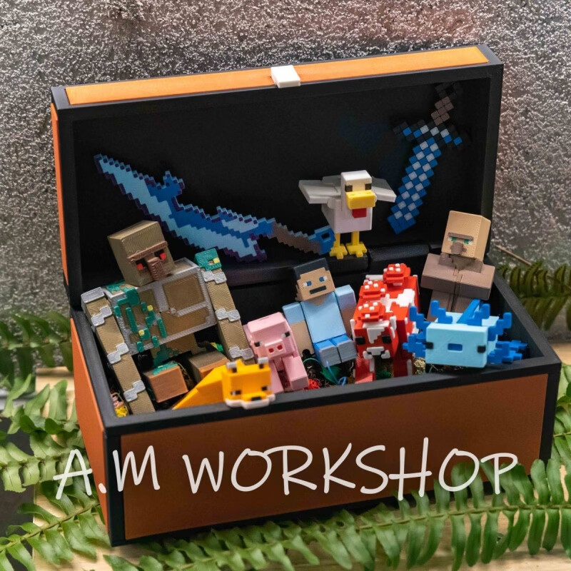 我的世界超大宝箱储物箱3D打印可动桌面摆件diy摆摊定制 单独一个200mm长宝箱(内部不含东西)