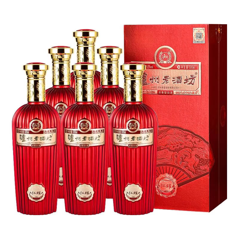 泸州老窖泸州老酒坊红耀 浓香型白酒 纯粮酿造【宴席用酒】 52度 500mL 2瓶  送礼袋