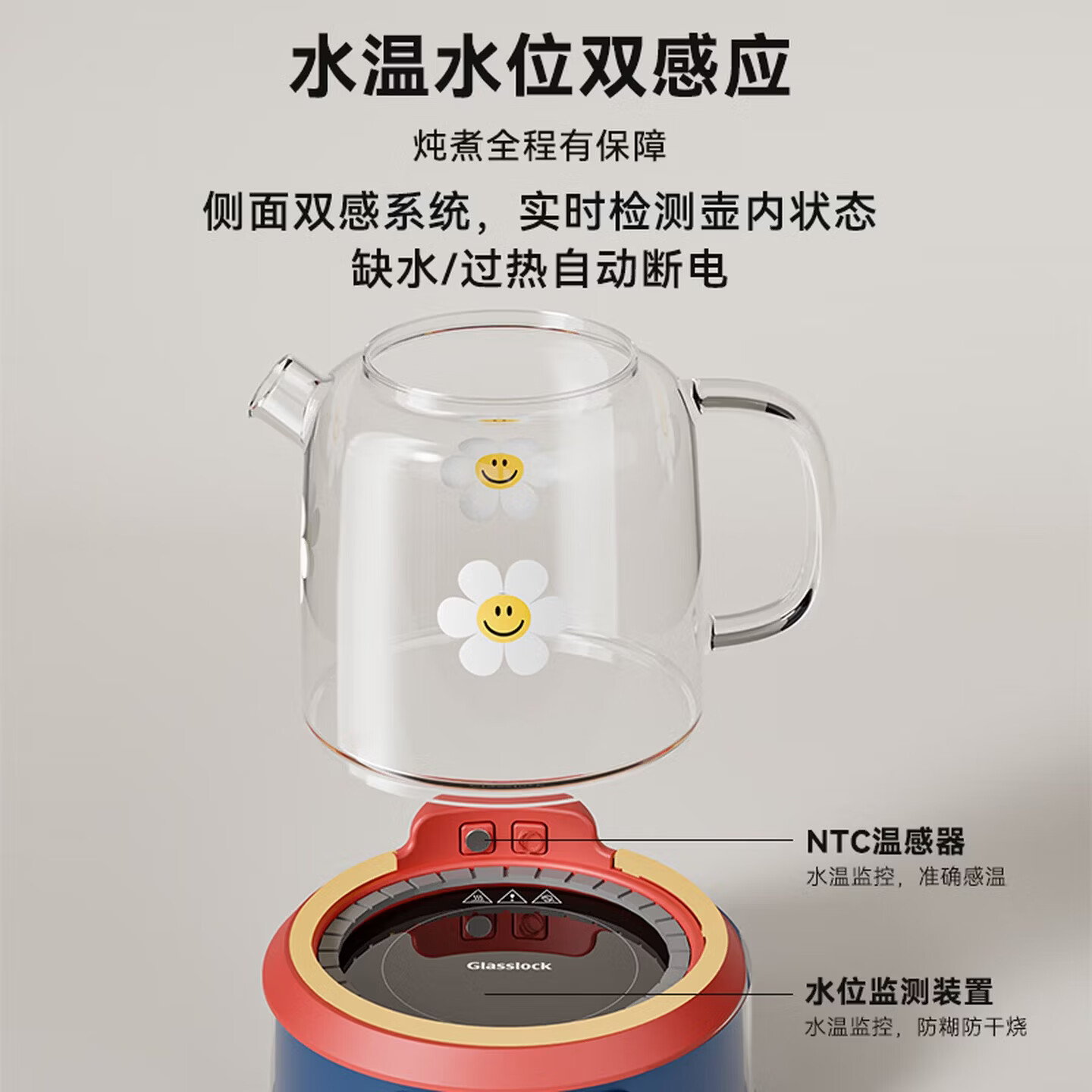 GLASSLOCK盖朗&WiggleWiggle养生壶全玻璃恒温母婴级0胶水0塑料接触泡奶调奶器煮花茶烧水壶1.5L 1.5L wiggle联名养生壶【配玻璃茶漏】