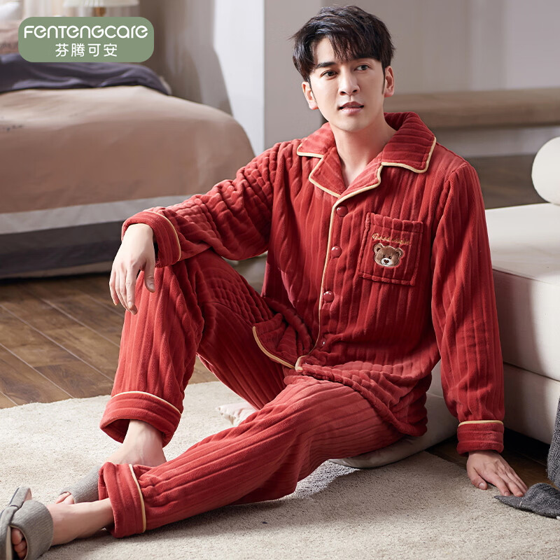 芬腾可安（FENTENGCARE）【XH】情侣睡衣秋冬款珊瑚绒冬季女法兰绒加绒加厚风家居服 8198 XL