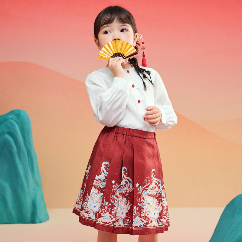 ��������ͯװŮͯ��ͯ�����ɫ�������װ�������·���ͯ����ȹ�����ﶬװ ��������ȹ��װ-�׺�ɫ-208125104005 120 cm 119Ԫ