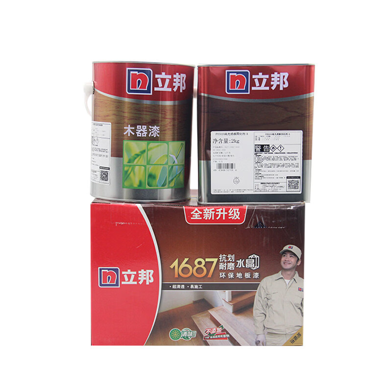 立邦地板漆1687水晶雙組份環(huán)保木器漆地板翻新半高光清漆抗劃耐磨 水晶地板漆高光4kg_油性