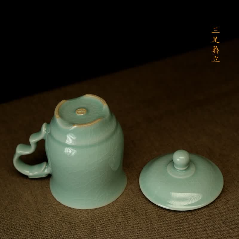 汝誉天下汝窑茶具茶杯龙头杯办公杯会议杯河南汝州汝瓷天青冰裂纹陶瓷水杯 龙头杯(粉青)