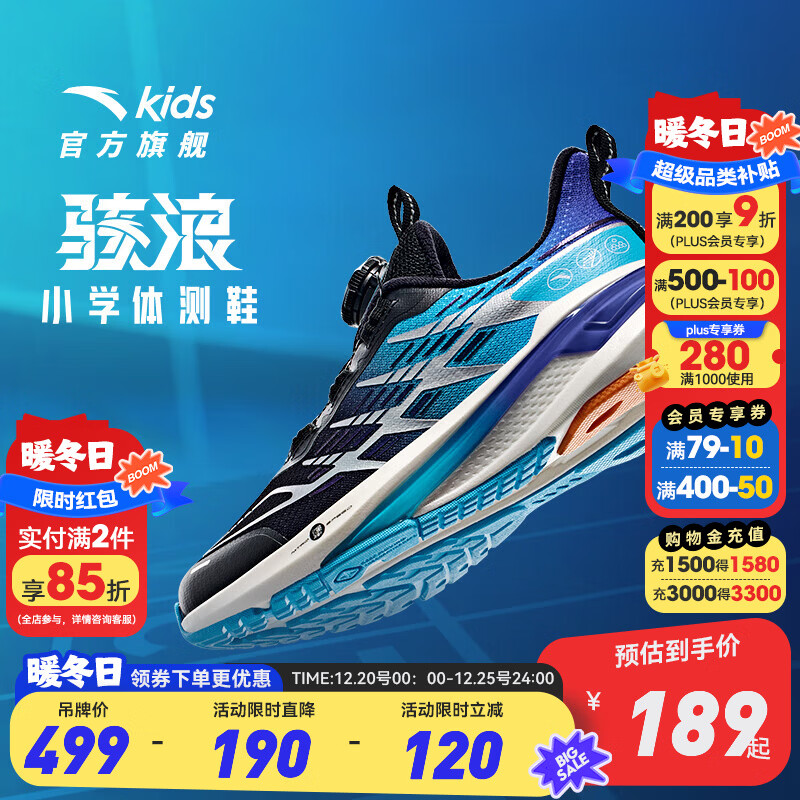 安踏童鞋儿童运动鞋男大童跑鞋2025秋季新款gs骇浪男童学生体测跑鞋子 【骇浪gs】黑/湖水蓝/银-2 39 码