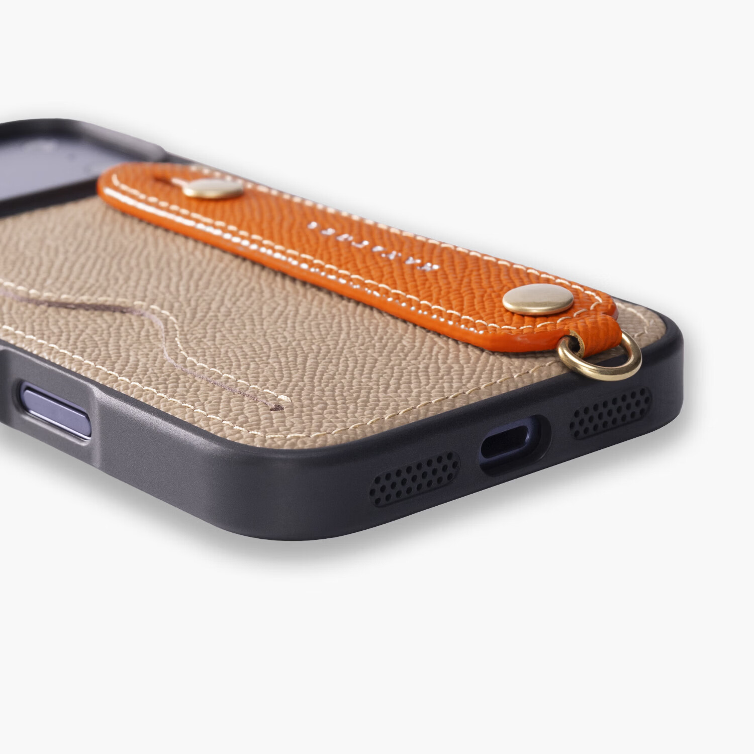 花虎（HANATORA）苹果17/16/15Promax手机壳新款日式真皮iPhone15/14pro高端全包防摔腕带挂绳带支架卡包男女款Air 【风衣灰+橙】配挂脖绳 iPhone 17 Pro