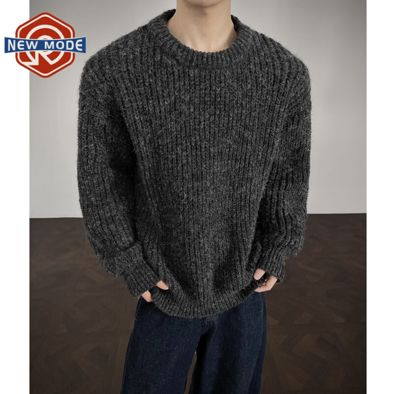 NEW OR MODE重磅加厚保暖针织毛衣男冬季新款保暖宽松休闲软糯百搭打底衫上衣 黑灰色 M