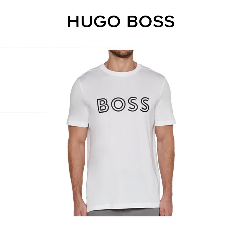 BOSS夏季新品秋 男士运动潮流休闲高级短袖T恤 100白色 L