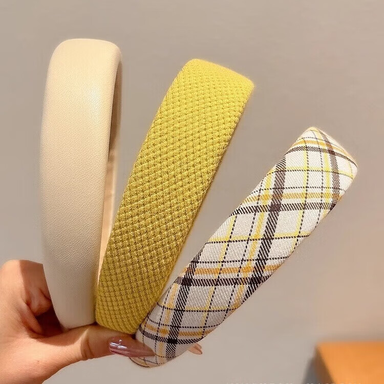 【精选品质】2026新款海绵格纹高颅顶宽边发箍女复古风压发头箍高 4#黄色发箍