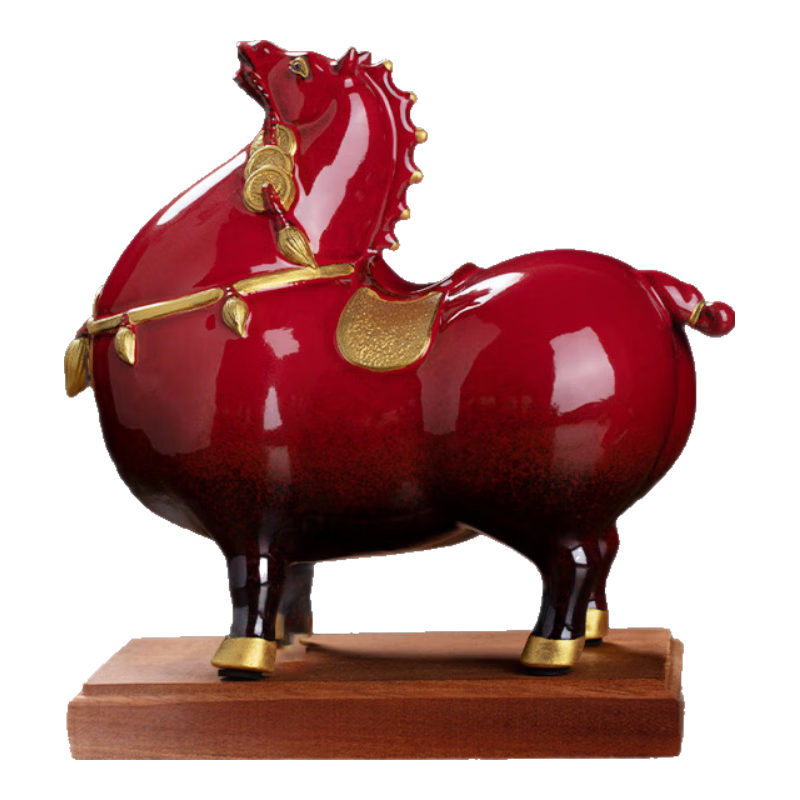 东方泥土马到成功陶瓷工艺品摆件生肖马开业中秋企业礼品办公室装饰瓷雕 D43-53G马上有钱.小号.烈焰釉