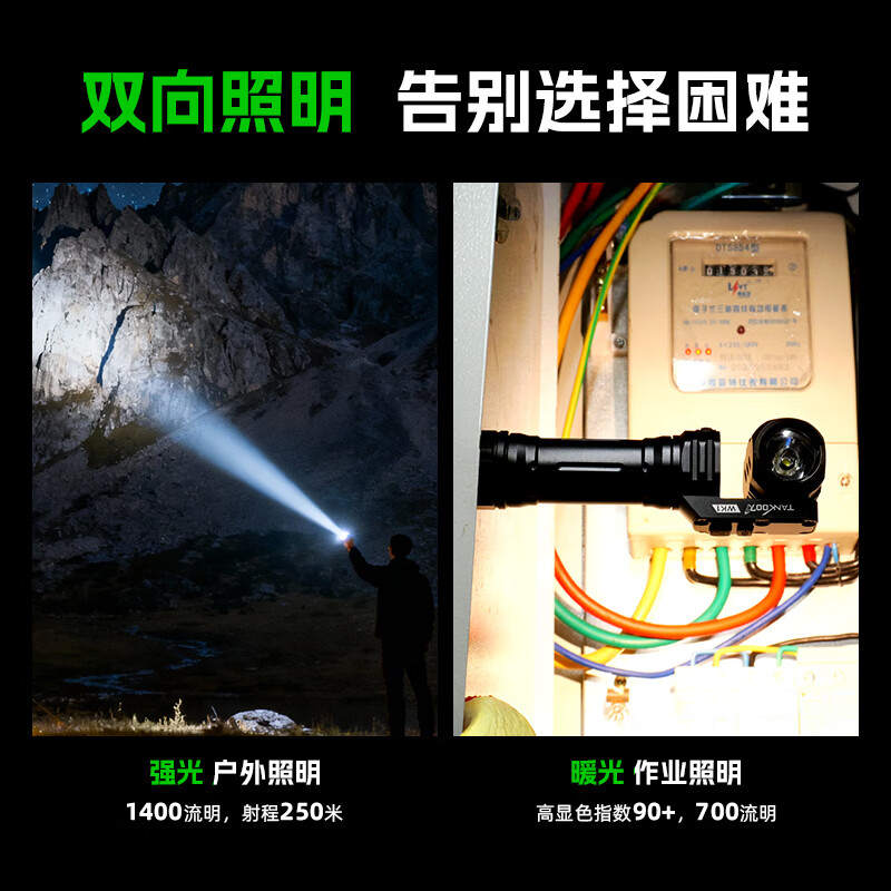 TANK007双向照明手电筒磁吸强光远射户外便携式180度旋转照明检修手电WK1 黑色手电+充电线+精美包装盒
