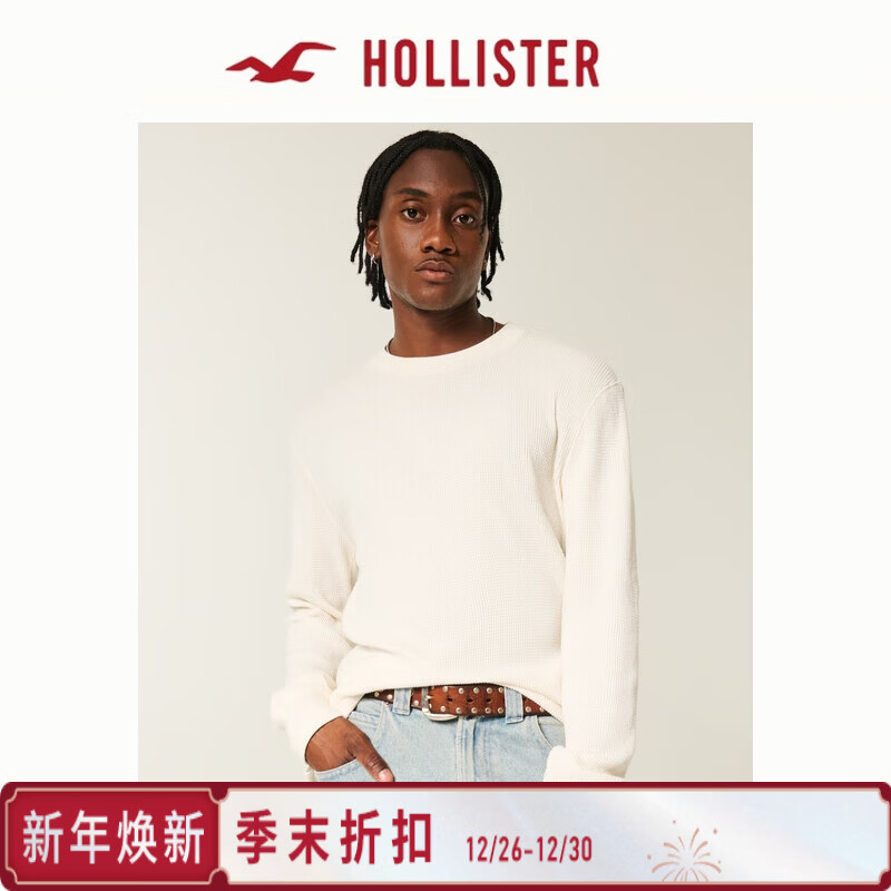 HOLLISTER【经典华夫格】25秋冬新款长袖内搭T恤男装女装324-5552 白色 M (180/100A)