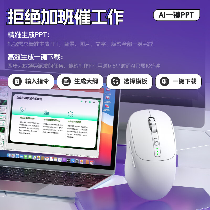 剑圣一族智能无线AI鼠标 语音鼠标无线蓝牙双模 可充电轻音人体工学 AI智能声控打字翻译识别 办公鼠标  高阶智能AI鼠标