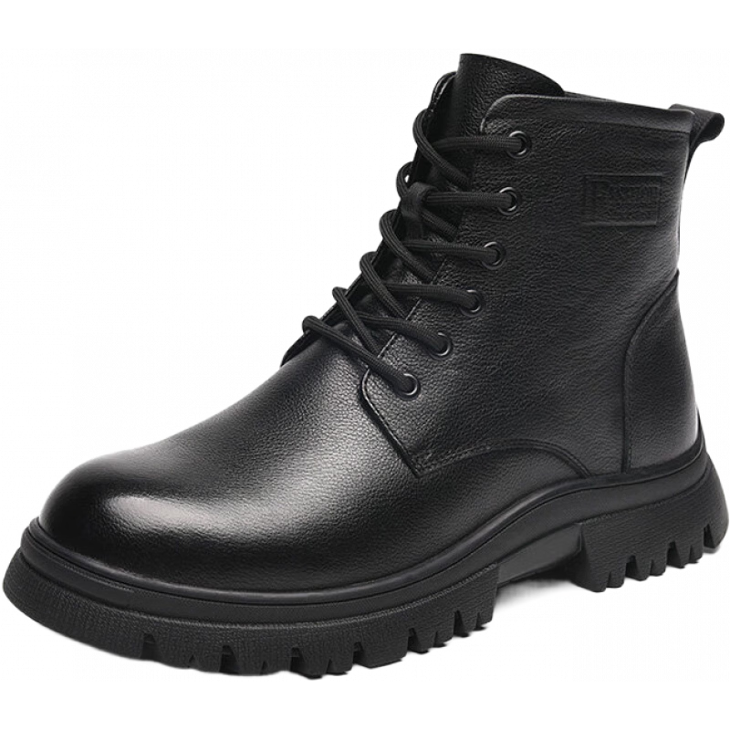 金猴棉鞋男款冬季保暖加绒羊毛厚底真皮马丁靴黑色男士皮靴子男 黑色 39