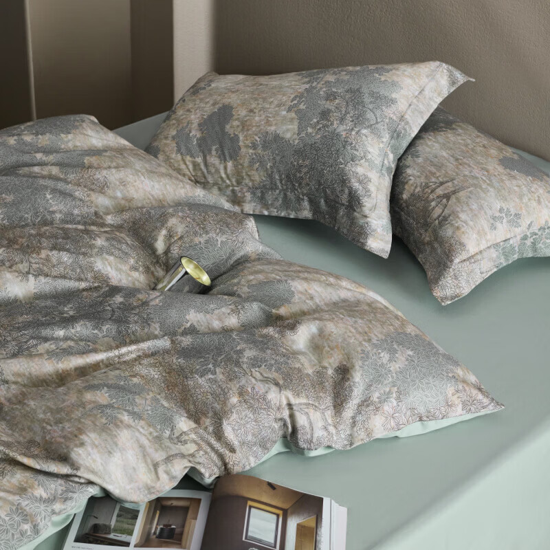 水星家纺床上四件套60支新疆长绒棉贡缎纯棉轻奢床单被套床上用品 枕畔森光 床单款 2.0m四件套