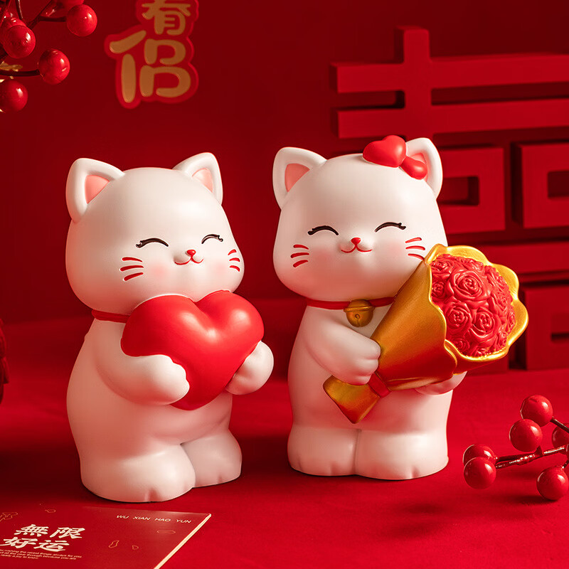 OYKTN高档轻奢樱花猫情侣摆件喜庆结婚礼品家居摆件送闺蜜新婚礼物 樱花猫情侣摆件（礼盒装）