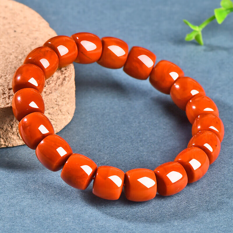 神翠鸟南红手串男女单圈直切玛瑙手链柿子红古风串珠送人生日礼物 款一 约12*11毫米QYD2793i