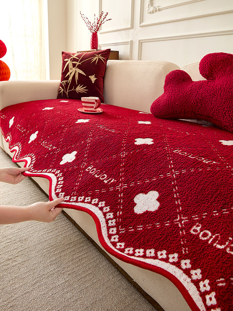 ALPLUME沙发垫2026新款四季通用盖布固定防滑坐垫子红色喜庆结婚沙发毛毯 吹雪-热颂红 70*90cm（扶手/靠背）