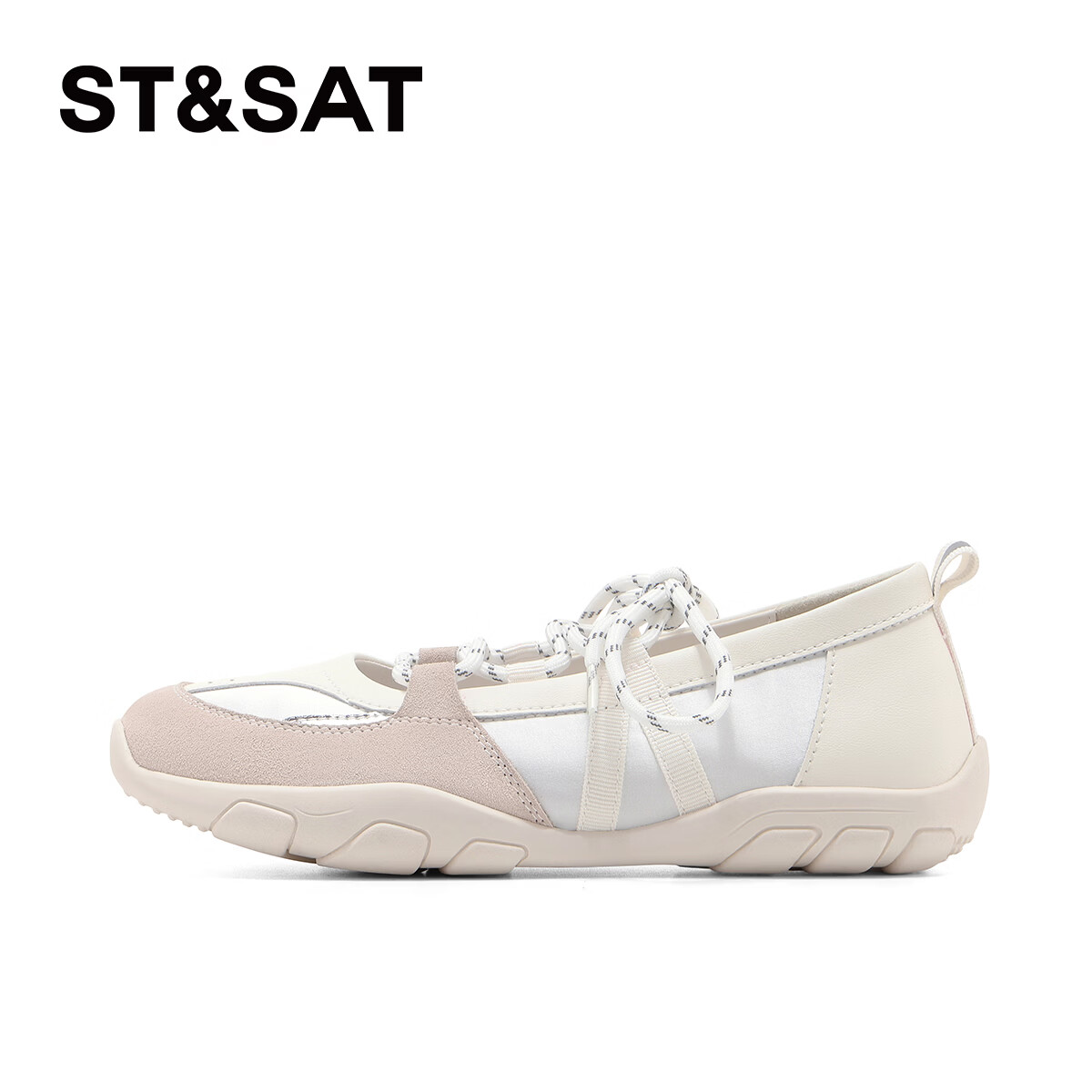 星期六(St&Sat)2026春季新款浅口复古单鞋网面百搭透气绑带软底豆豆芭蕾舞鞋子女 银色 37