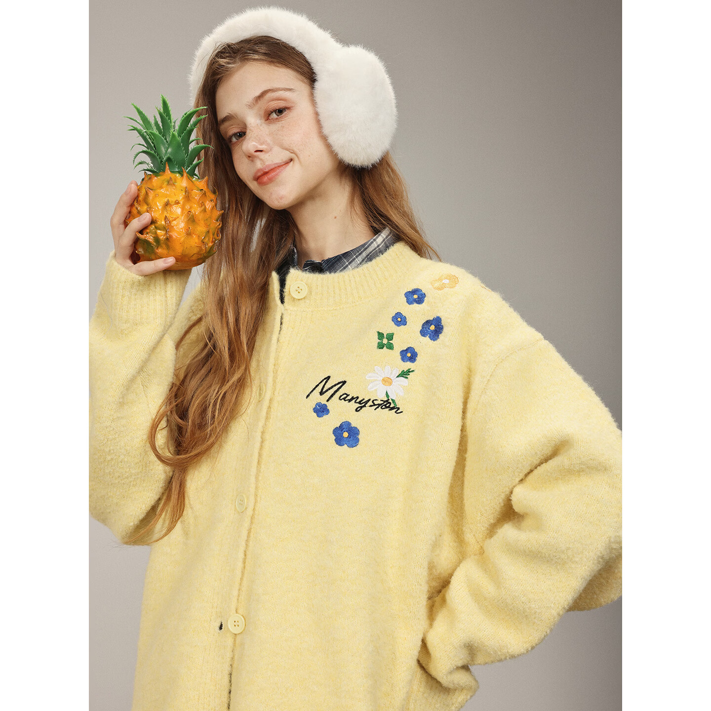 MANYSTON美式针织开衫毛衣男款春秋季潮牌宽松情侣装休闲长袖外套 杏色 S