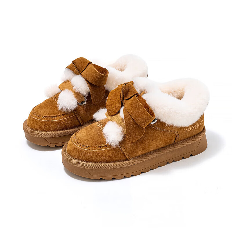英氏（YEEHOO）【2025冬季新款加绒雪地靴】儿童一脚蹬保暖加棉舒适时尚棉鞋 黄色 37