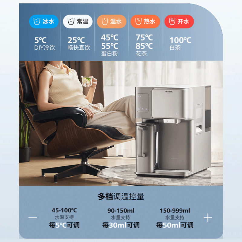 飞利浦（PHILIPS）冰块净水器家用台式即热免安装净饮机矿泉加热直饮一体机饮水机 冰境i1全自动制冰机ADD8600 【制冰块+制冷+即热】两芯装